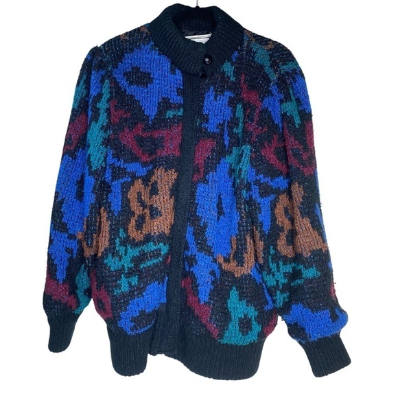Vintage Fleet Street Abstract Color Knit Padded Heavy Weight Jacket Lined Sz M - Picture 1 of 6